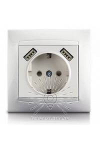 Розетка 1-а з заз 2USB Сакура біла(10шт) LMR1039 