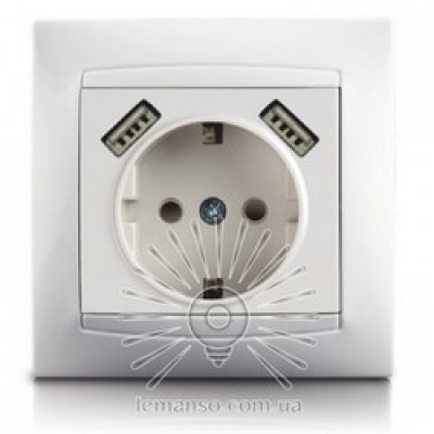 Розетка 1-а з заз 2USB Сакура біла(10шт) LMR1039 Розетка 1-а з заз 2USB Сакура біла(10шт) LMR1039