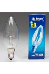 Лампа ЛЗП Іскра В36 230В 60W E14 прозора свічка