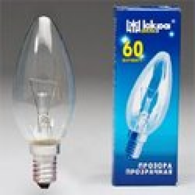Лампа ЛЗП Іскра В36 230В 60W E14 прозора свічка