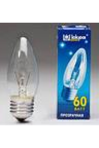 Лампа ЛЗП Іскра В36 230В 60W E27 прозора свічка Лампа ЛЗП Іскра В36 230В 60W E27 прозора свічка