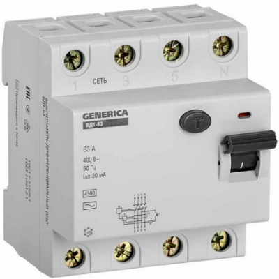 Пристрій зах. відкл. SB-L9M 4P 63A 30mA Tип AC 6kA GENERICA АКЦІЯ Пристрій зах. відкл. SB-L9M 4P 63A 30mA Tип AC 6kA GENERICA АКЦІЯ