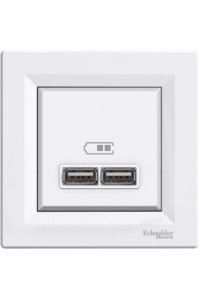 USB розетка подвійна 2,1A біла Asfora USB розетка подвійна 2,1A біла Asfora
