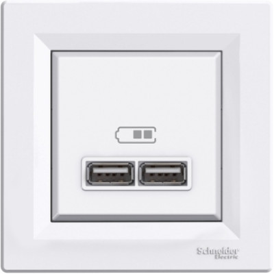 USB розетка подвійна  2,1A біла Asfora
