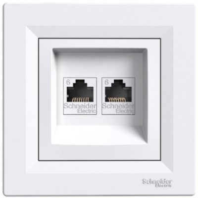 Розетка комп'ютерна подвійна RJ45 кат.6 UTP біл. Аsfоra Schneider Electric Розетка комп'ютерна подвійна RJ45 кат.6 UTP біл. Аsfоra Schneider Electric